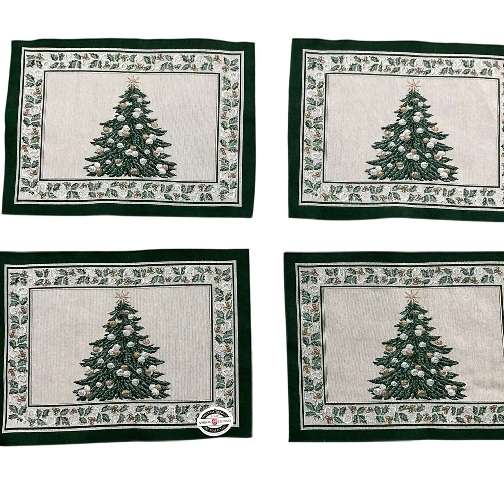 Set of 4 Christmas Tree Placemats American Greetings 18” X 13” NWT